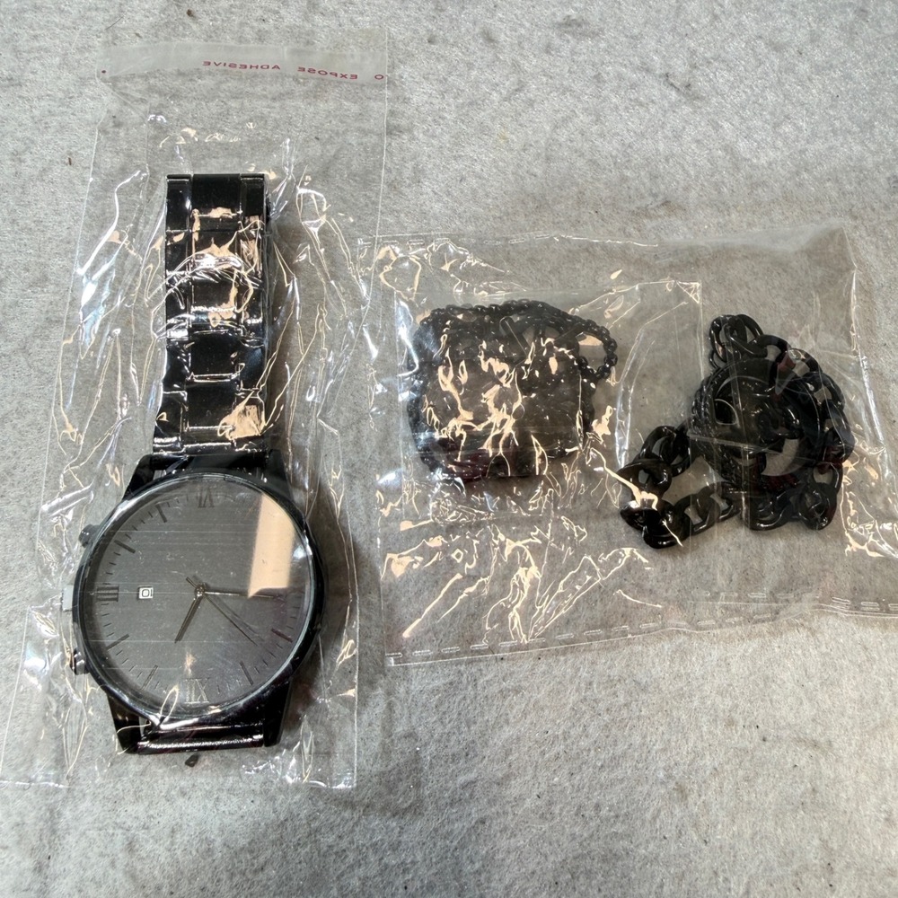 Unbranded Watch‎ Jewelry Set Mens OS Black New Minimalist Chain Bracelet 3pc